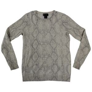 C by Bloomingdale’s Cashmere Sweater M Beige Gray Snake Print Long Sleeve